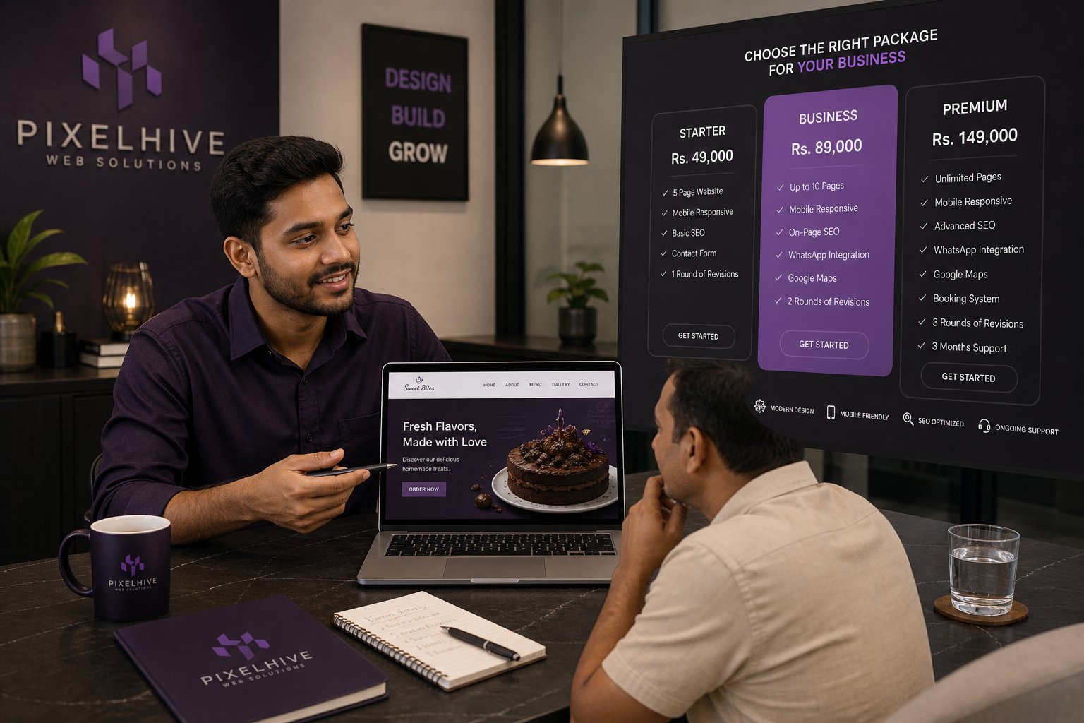 Web design consultation and pricing discussion with client
